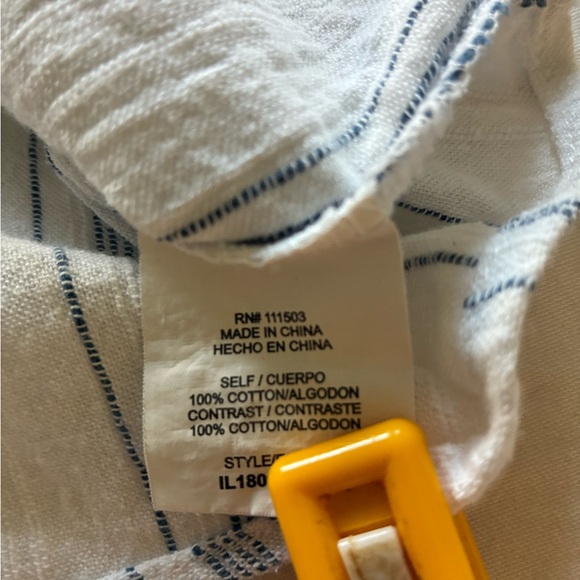 Lily White Cream and Light Blue Eyelet Yoke Striped Blouse - Picture 6 of 8